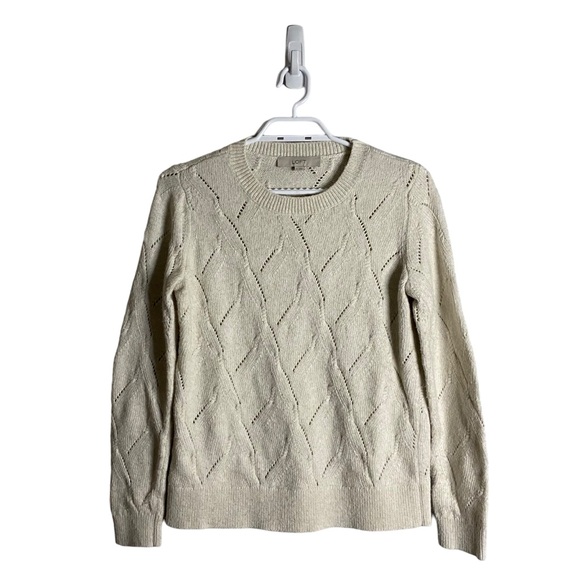 Loft Women's Ivory Crewneck Pattern Knit Sweater - Picture 1 of 9